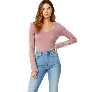 Chaser Womens Blouse Sz Small Burnout Cut Out Long Sleeve Acid Wash Punkcore